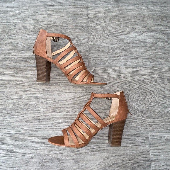 Macy's Shoes - Tan Open Toe Strappy Block Heels